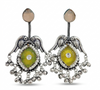 Silver Replica | Yellow Chalcedony & Pearl | Oxidised Kashmiri Earrings |