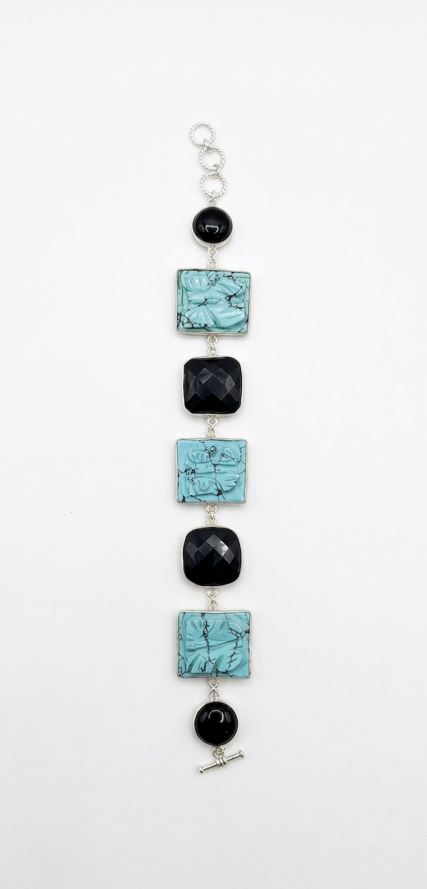 Premium Quality | Handmade | Natural Black Onyx & Larimar Stone Bracelet |