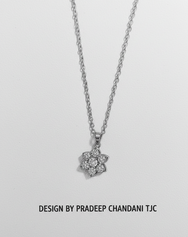Anti - Tarnish Gold Plated Lotus Flower Star Shape Premium Chain Pendant with Cubic Zirconia Stones