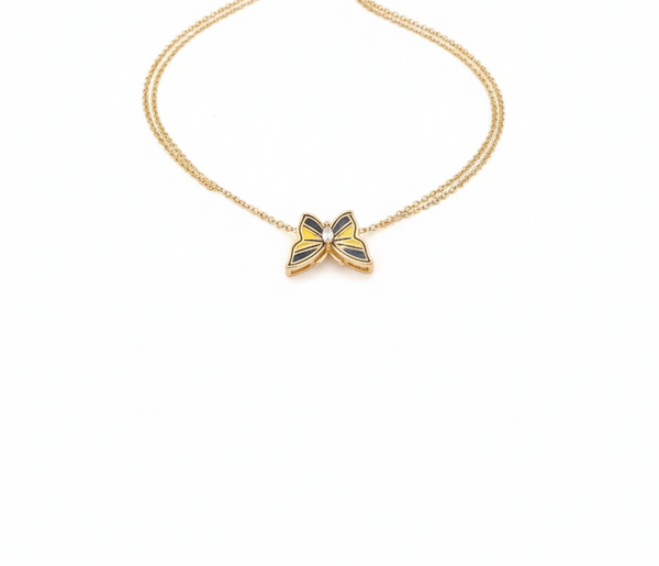 Anti Tarnish Butterfly Shape with Black Enamel Premium Chain Pendant & Royal look withCZ Accents