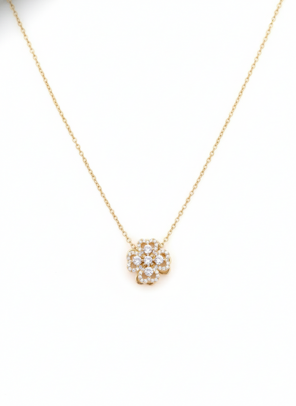 Anti - Tarnish Sparkling Clover Flower ShapePremium Chain Pendant with CZ Accents & Statement Chain Pendant