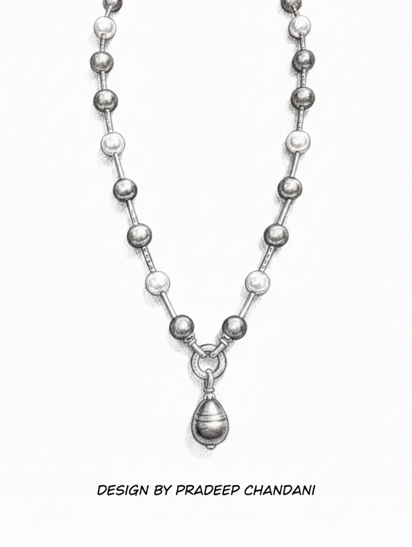 Mother of Pearl Brass Beaded Necklace/ Mala With American Diamond Accent & Statement Piece