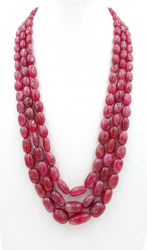 Red Onyx |3 Layer Beaded Mala Necklace | Natural Unshaped Beads |