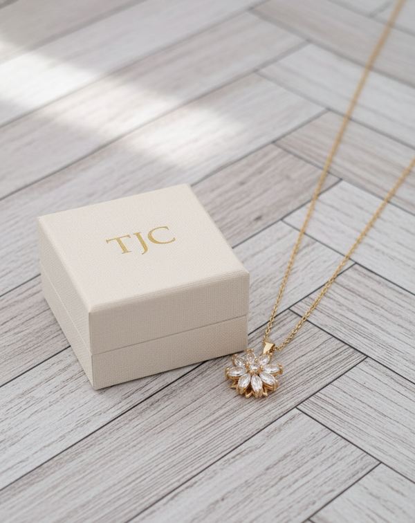 Anti - Tarnish Layered Floral Shape Premium Chain Pendant With CZ Accents & Sparkling Anti - Tarnish Jewelry