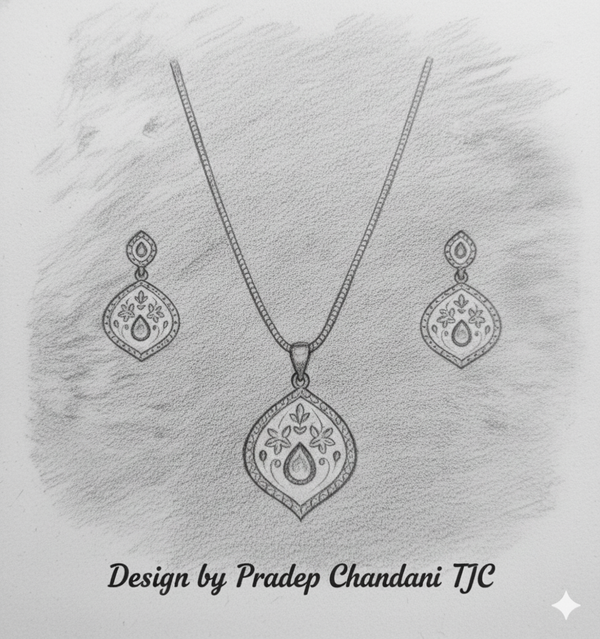 Italian Enamel Peach & Pink Moissanite Polki Chain Pendant / Necklace Set