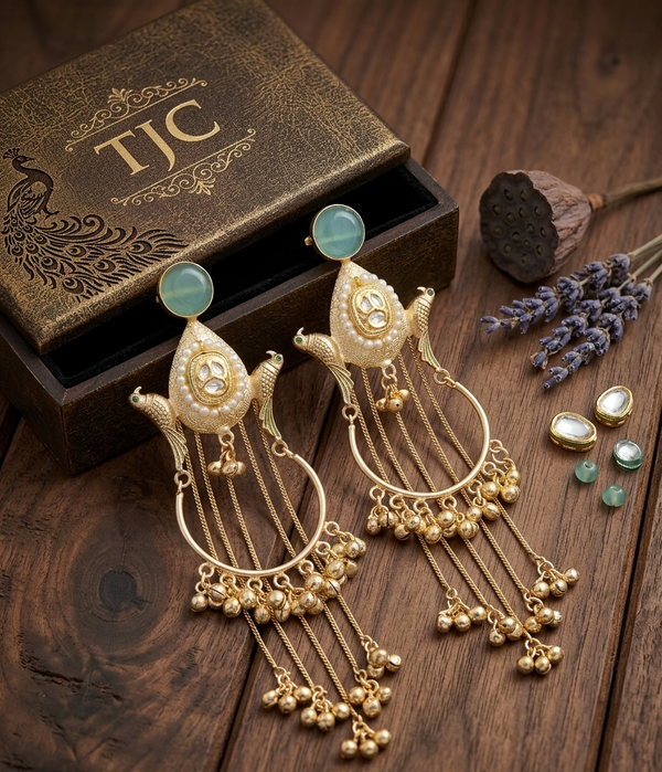 Premium Quality | Monalisa Gemstone | Round Pearl | Kashmiri Earrings |
