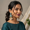 Aqua Monalisa Glass | Silver & Gold (Dual) Plated | Silver Replica Oxisidised Earrings | Rich text editor