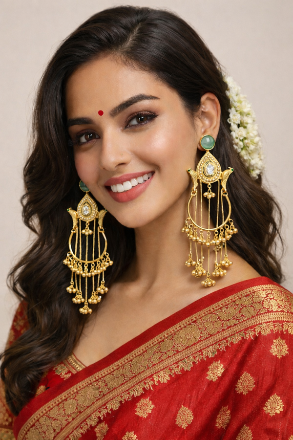 Monalisa Gemstone | Round Pearl | Kashmiri Earrings | Statement Earrings |