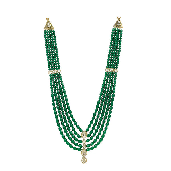 Green Aventurine Glass Premium Quality Groom Beaded Elegant Necklace & Bollywood Celebrity Wear Statement & Designer Necklace