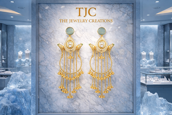 Monalisa Gemstone | Round Pearl | Kashmiri Earrings | Statement Earrings |
