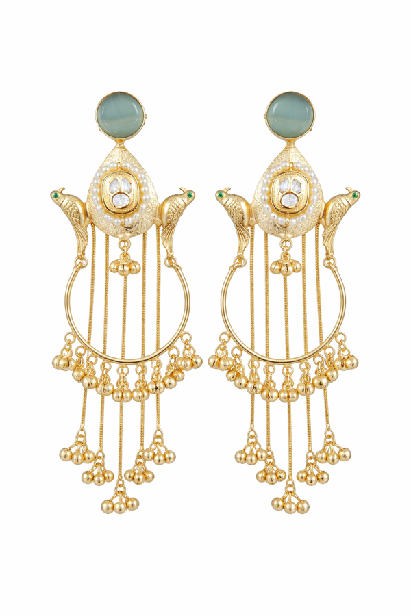 Monalisa Gemstone | Round Pearl | Kashmiri Earrings | Statement Earrings |