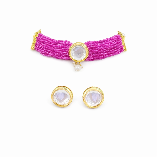 Premium Quality | Gold Plated |Kundan Choker Necklace with Earrings | Handmade Jewelry |