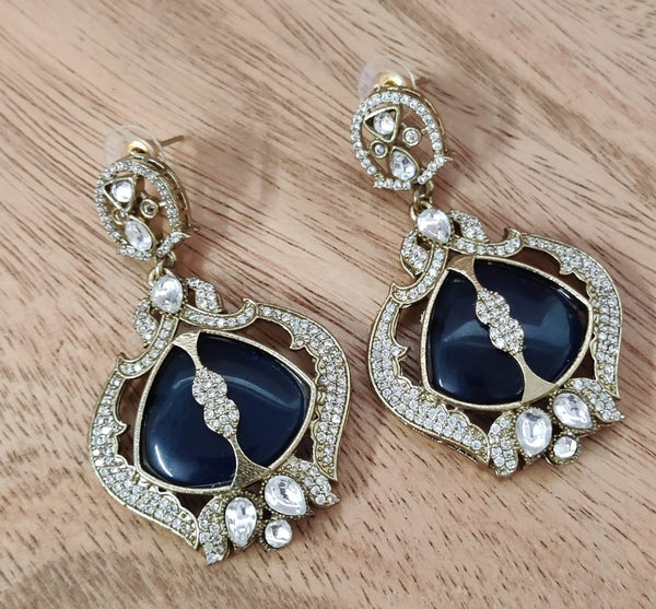 Blue Sapphire Inspired Indian Monalisa Glass Beads Elegant 3-Layer Beaded Necklace & Bollywood Celebrity Wear Premium Necklace