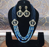 Blue Sapphire Inspired Indian Monalisa Glass Beads Elegant 3-Layer Beaded Necklace & Bollywood Celebrity Wear Premium Necklace