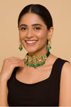 TJC Green Kundan Choker Necklace Set with Earrings | Crystal & Glass Beads | Bridal Jewelry