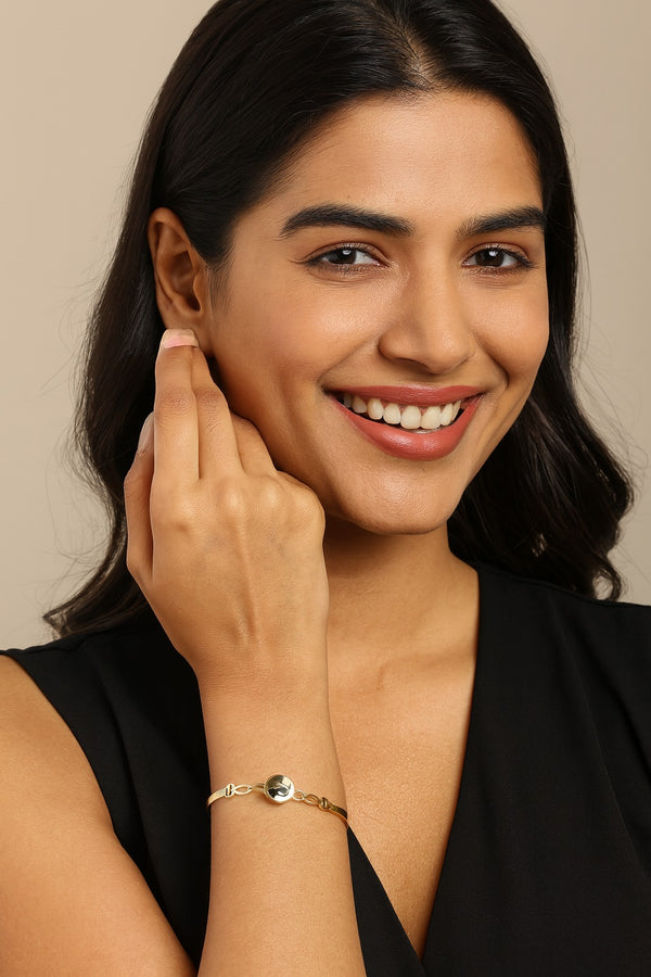 TJC – Evil Eye & Hamsa Charm Adjustable Brass Bracelet with Anti-Tarnish Polish, Lightweight Openable Cuff Bangle for Women