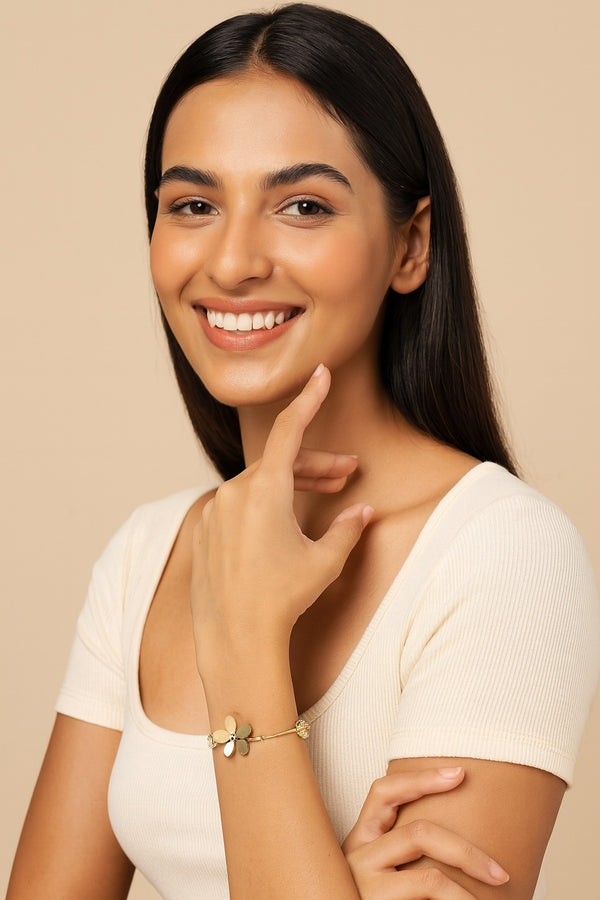 TJC Floral Cuff Bracelet | Adjustable Brass Bangle | Anti-Tarnish Finish | Lightweight & Elegant
