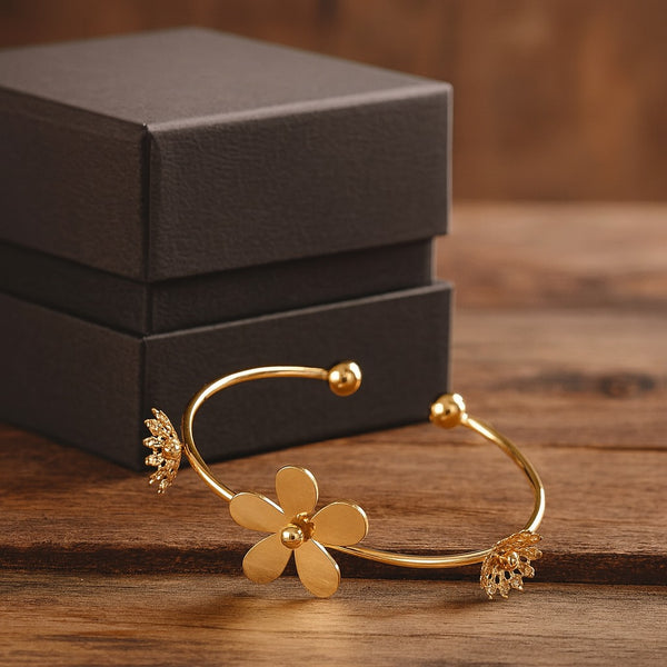 TJC Floral Cuff Bracelet | Adjustable Brass Bangle | Anti-Tarnish Finish | Lightweight & Elegant