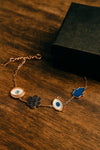 TJC – Evil Eye & Symbolic Charm Bracelet in Rose Gold Tone, Adjustable Chain with Enamel Accents