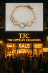 TJC – Clover Charm Bracelet in Rose Gold Tone with Mother of Pearl & Textured Accents, Adjustable Chain