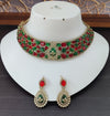 TJC Ruby-Green Mix Bridal Choker Necklace Set with Earrings