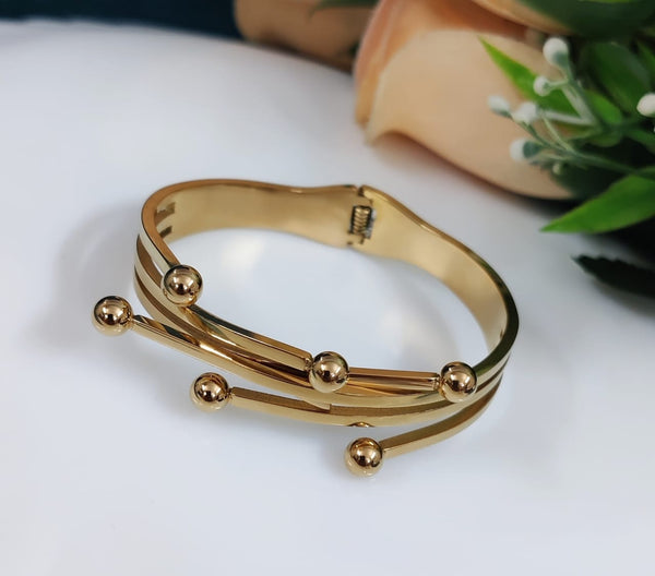TJC Anti-Tarnish Curvy Round Ball Dual Tone Cuff Bracelet for Women