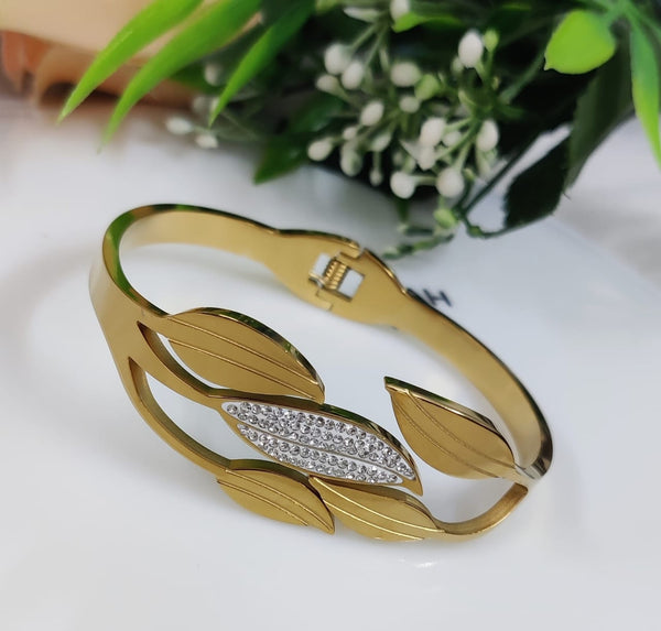 TJC Anti-Tarnish Feather Dual Tone Gold & Silver Leaf Shape Cuff Bracelet for Women