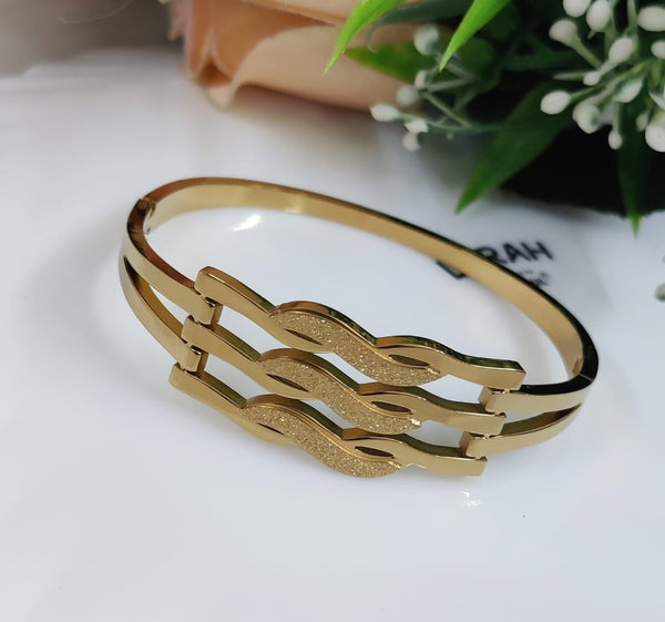 TJC Gold-Toned Anti-Tarnish Wavy Curvy Open Cuff Bracelet