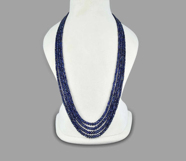 Natural Blue Sapphire Inspired Montana Deep Blue Diamond Cut Onyx Glass Beads Stone Beaded Necklace & Premium Celebrity Wear Bollywood Inspired Statement Mala Necklace Set(4-Layer Mala)