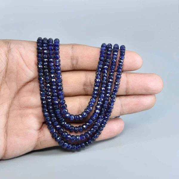 Natural Blue Sapphire Inspired Montana Deep Blue Diamond Cut Onyx Glass Beads Stone Beaded Necklace & Premium Celebrity Wear Bollywood Inspired Statement Mala Necklace Set(4-Layer Mala)