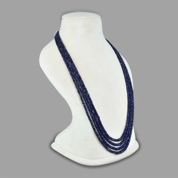 Natural Blue Sapphire Inspired Montana Deep Blue Diamond Cut Onyx Glass Beads Stone Beaded Necklace & Premium Celebrity Wear Bollywood Inspired Statement Mala Necklace Set(4-Layer Mala)