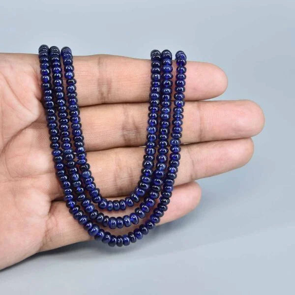 Blue Sapphire Inspired 3-Layer RoundOnyx Beaded Necklace |Gemstone Mala