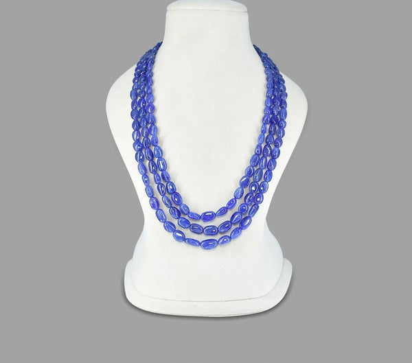 Tanzanite Maniya Inspired Onyx Glass BeadsStone Premium Beaded Necklace – 3 Layer Mala