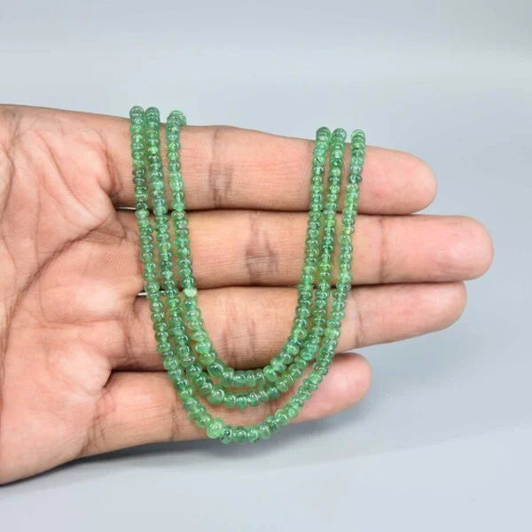 Green Emerald Inspired Onyx Glass Stone Beaded Necklace (3-Layer Onyx Glass Mala)