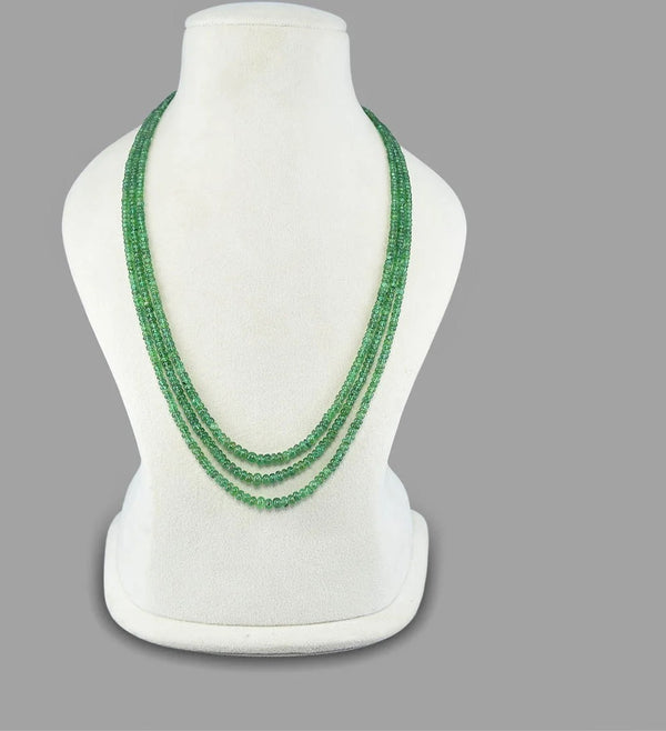 Green Emerald Inspired Onyx Glass Stone Beaded Necklace (3-Layer Onyx Glass Mala)
