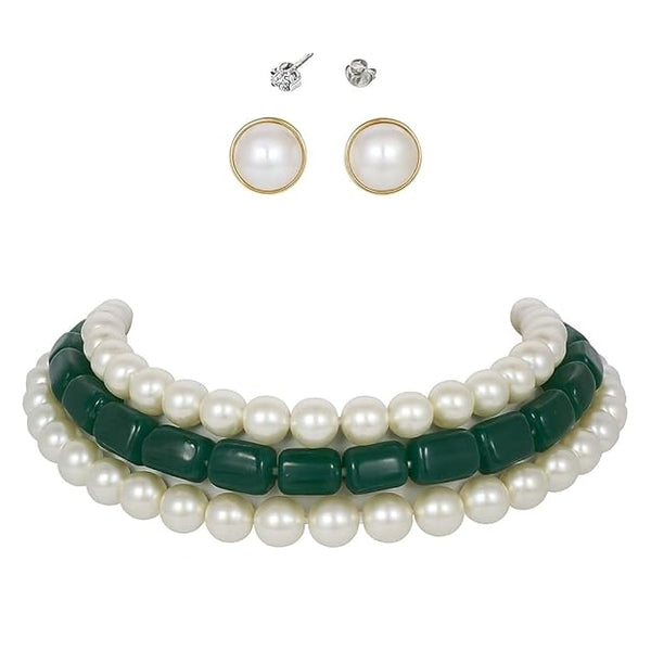 Premium Quality | White & Green 3-Layer | Pearl Mala | Tumble Beads |