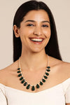 White Pearl Necklace | Green Pear-Drop Tumble Gemstones | Unisex Wedding Mala