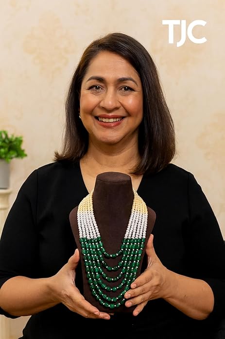 Premium Quality Jewelry | White, Golden & Green Multi-Layer | Pearl Beaded Mala |