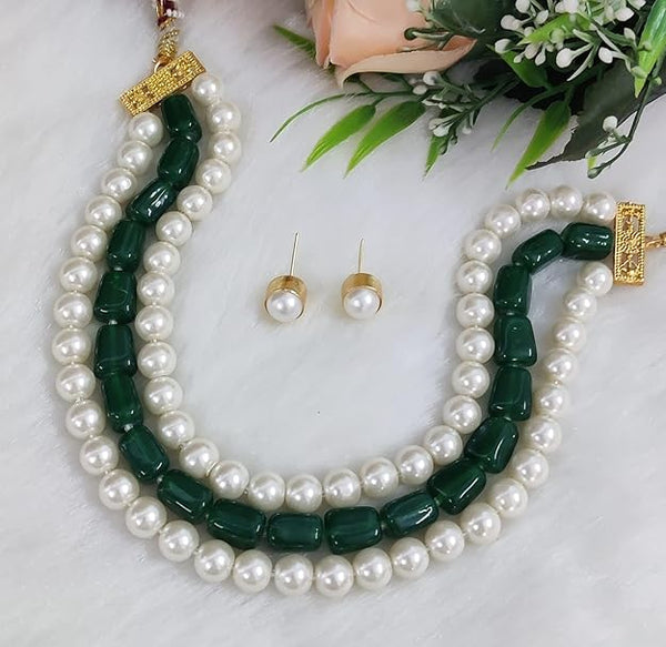 Premium Quality | White & Green 3-Layer | Pearl Mala | Tumble Beads |