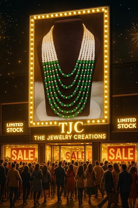 Premium Quality Jewelry | White, Golden & Green Multi-Layer | Pearl Beaded Mala |