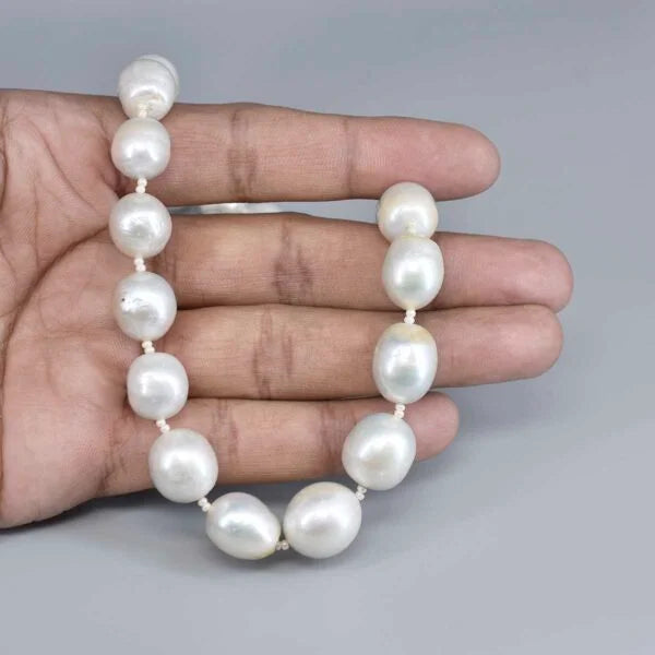 Baroque Synthetic Freshwater White Pearl Beaded Necklace (Single Layer Moti Mala)