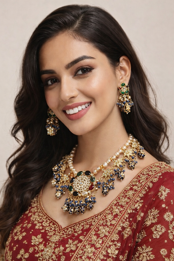 Premium Quality | Meenakari | Pearl Beaded | Kundan Necklace Set |