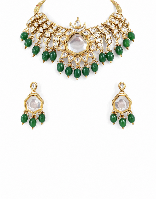 Premium Quality | Kundan Meena | Crystal Beads | Choker Necklace |