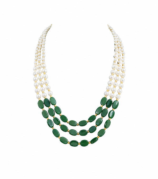 Premium Quality | White & Green Color | Beads Mala | Gold Plated |