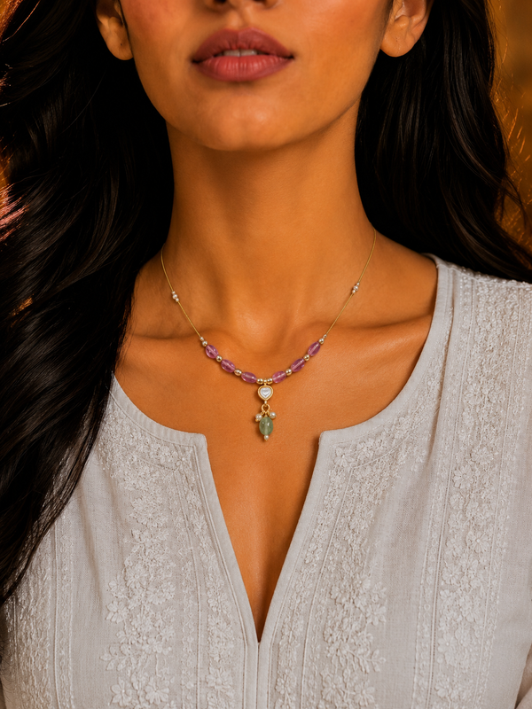 Premium Quality | Gold Plated Chain Set | Amethyst Color |