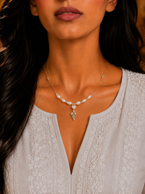 Premium Quality | Gold Plated Chain Set | White Color |