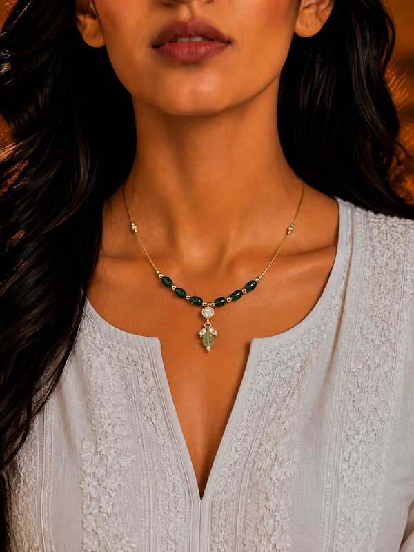 Premium Quality | Gold Plated Chain Set | Green Color |