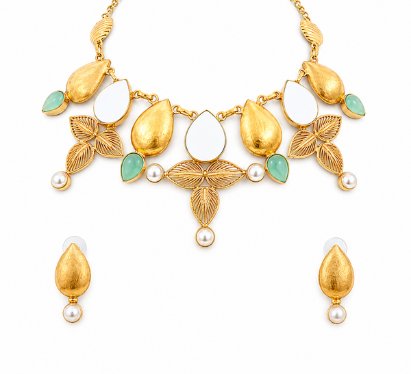 Premium Quality | Mother of Pearls | Chain Choker Set | Mint Color |
