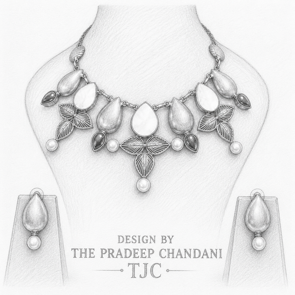 Premium Quality | Mother of Pearls | Chain Choker Set | Purple Color |