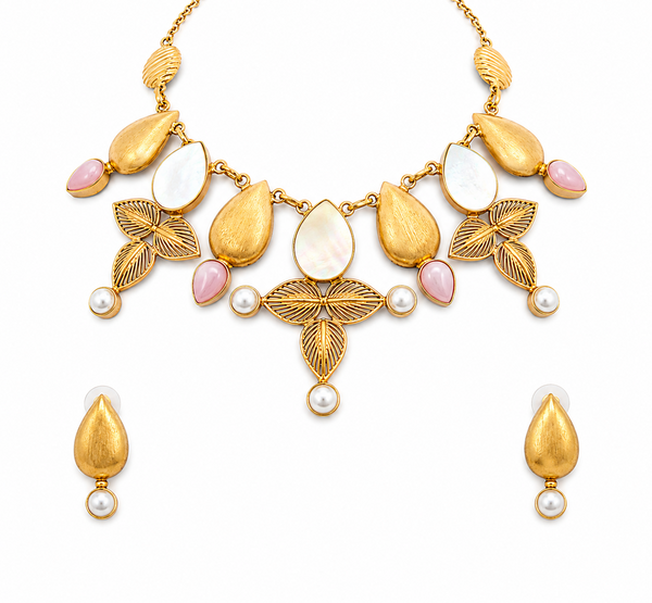 Premium Quality | Mother of Pearls | Chain Choker Set | Pink Color |